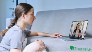 a girl taking online therapy session at home
