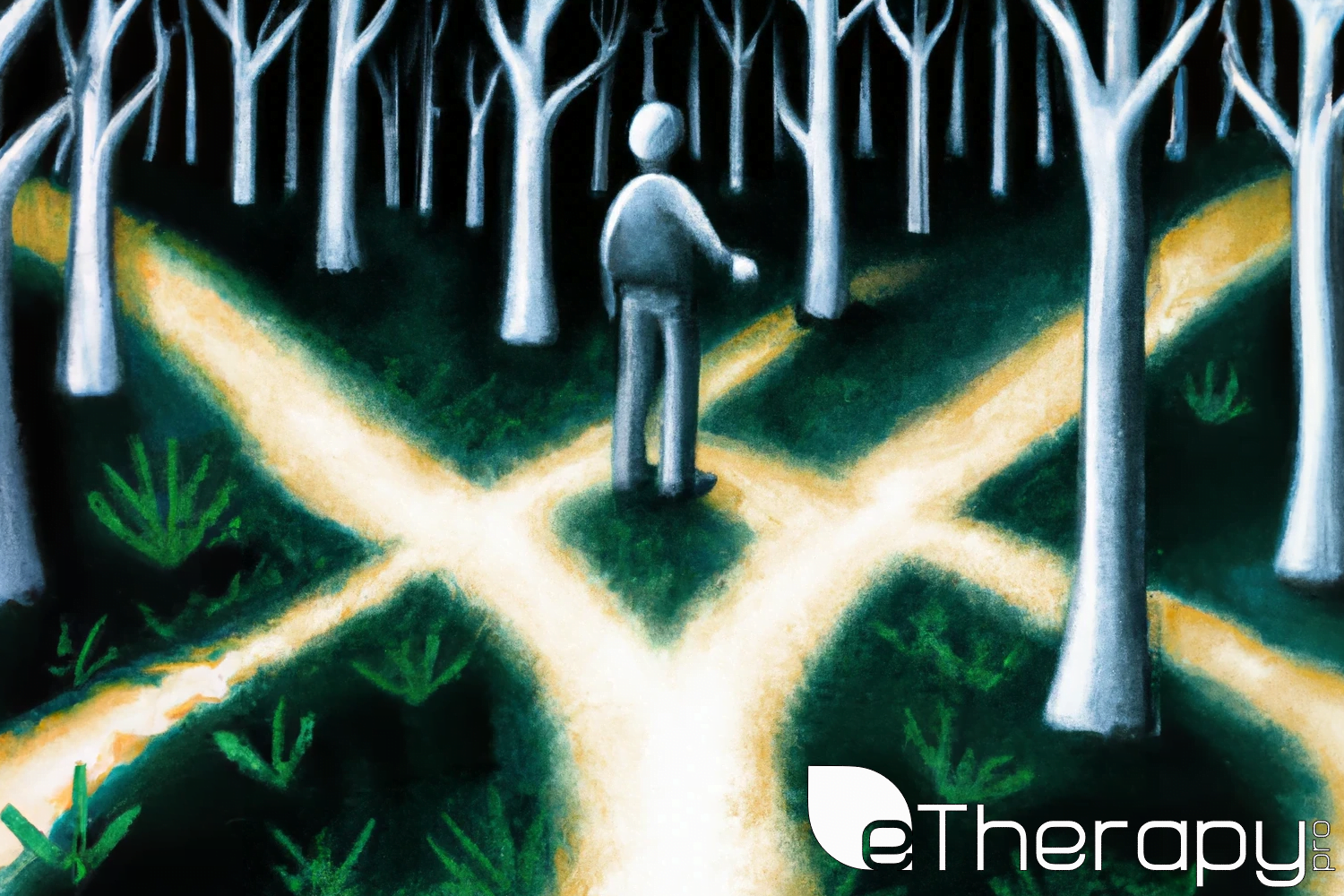 Depict a figure standing at a crossroads - Understanding Coping Mechanisms in Individuals with Trust Issues