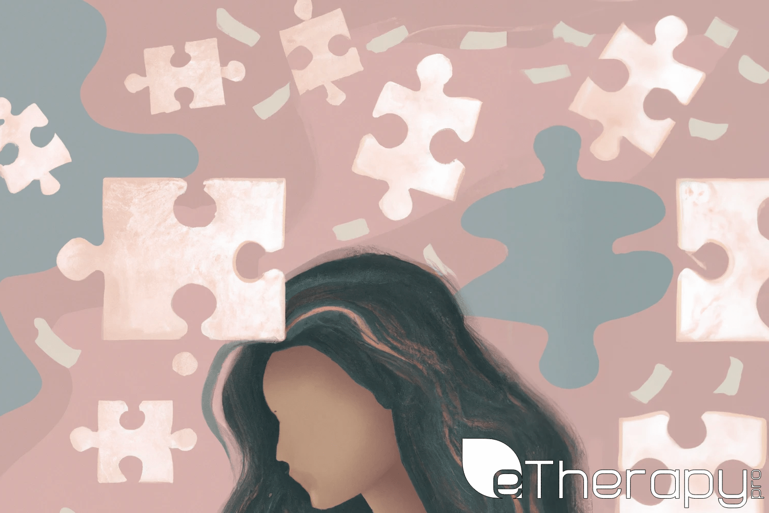 A serene image of a person surrounded by puzzle pieces