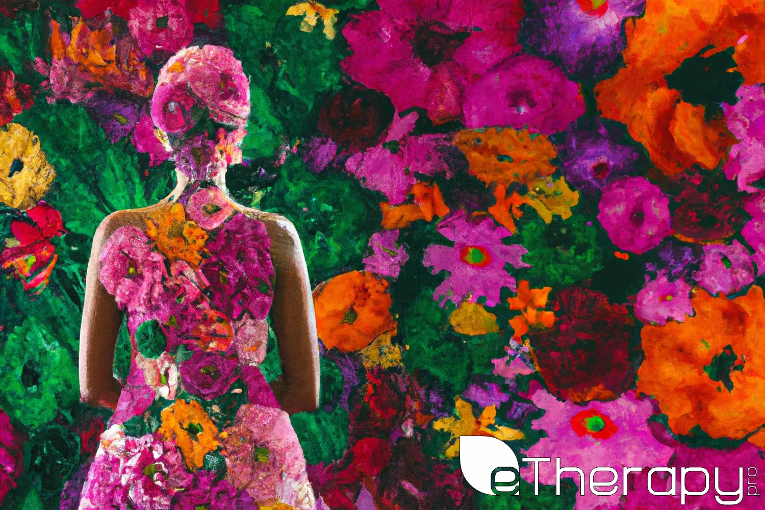 woman's silhouette filled with vibrant blooming flowers