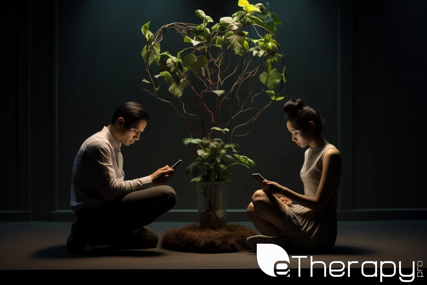 A couple sits deeply engrossed in their own devices - Did Social Media Rewrite the Rulebook of Relationships - eTherapyPro