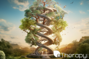 A DNA double helix intertwined with various scenes of life experiences - Can You Rewrite Your Self-Worth Story