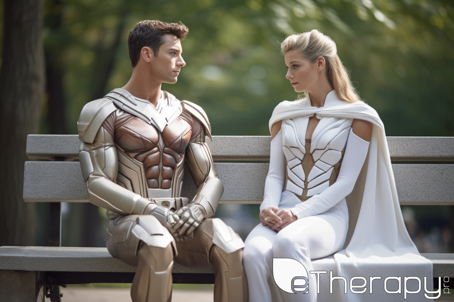 two costumed figures seeing each other - the savior complex why do we seek heroes in love